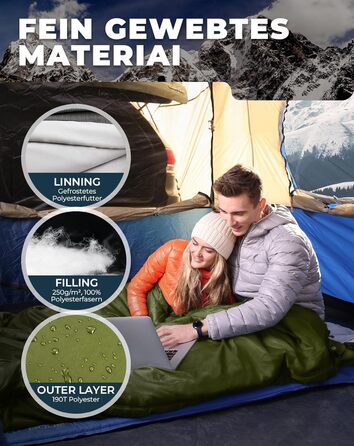 KingCamp Double Sleeping Bag - Winter Adult Sleeping Bag for 2 People with Carry Bag - Outdoor Camping