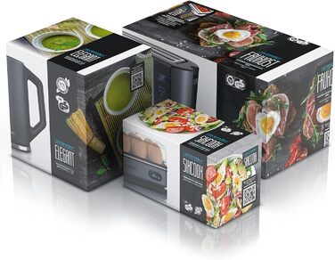 Набір Arendo: чайник, тостер та яйцеварка, нержавіюча сталь, сірий, 1.5л, 40-100°C, 4 тости, LED-дисплей, 6 рівнів підсмажування, для 1-6 яєць