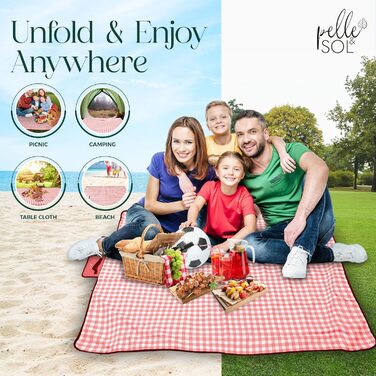 Пікнік-дека Pelle & Sol, 200x140 см, водовідштовхувальна, туристична, для пляжу, кемпінгу, з ручкою, червона