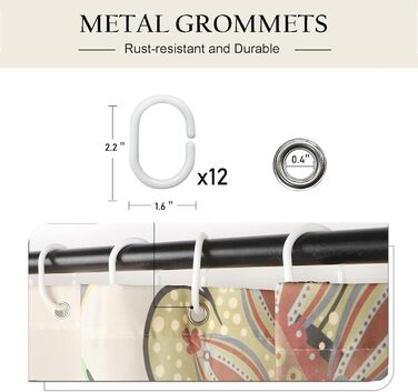 Штора для душу 180x180 см з квітами, антигрибкова, водонепроникна, поліестер, з 12 кільцями (Циан, великий птах)