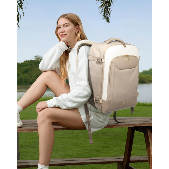 LOVEVOOK Рюкзак для ручної поклажі, 40L, для жінок, валіза-рюкзак з відділенням для ноутбука, водонепроникний, для подорожей, ділових поїздок, вихідних, Khaki-beige
