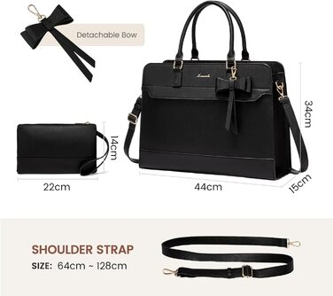 LOVEVOOK Сумка для ноутбука 15.6/17.3 дюйма, жіноча, шкіряна, для роботи/навчання, універсальна, сумка-тоут, шкіряна, чорна