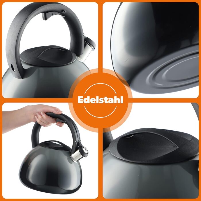 Чайник KADAX з нержавіючої сталі, 3л, з свистком, ретро дизайн, різні кольори, ефект Ombre, (Блакитний/Сірий)