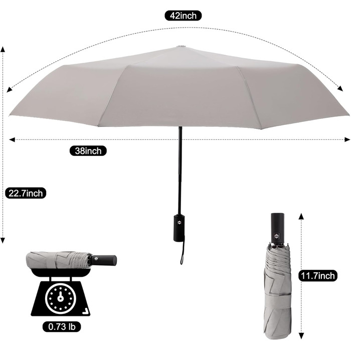 Дощовий парасолька SoulRain: вітростійка, компактна, для автомобіля, гольф, у подорожі (сірий)