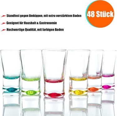 BigDean 48x Shot Glasses 2cl - Glass Shot Glasses - Colored Shot Glasses for Schnapps such as Tequila, Vodka, Ouzo, Sambuca, Liqueur - Shot glasses, Pinnchen