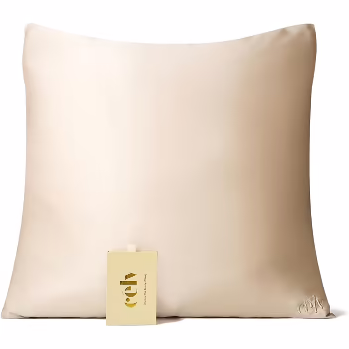 célv Luxury Silk Pillowcase/Pillow Cover with Hidden Zipper/100% Mulberry Silk Pillow Cover / 1 Piece / 22 Momme/Gift Packaging REUSABLE (80 x 80 cm, Champagne) 11 x 16 cm Champagne