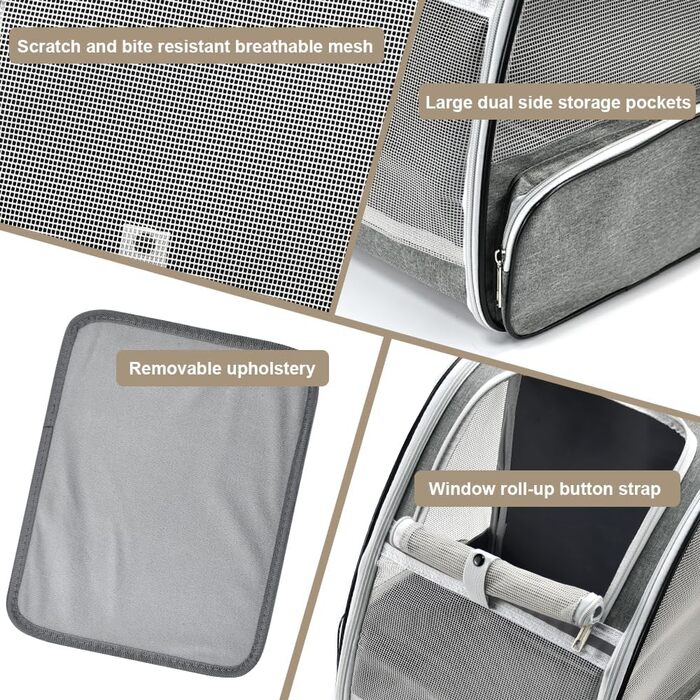 Рюкзак-переноска для кота/собаки, 40x32x28 см, сірий. Ідеально для тварин до 5 кг