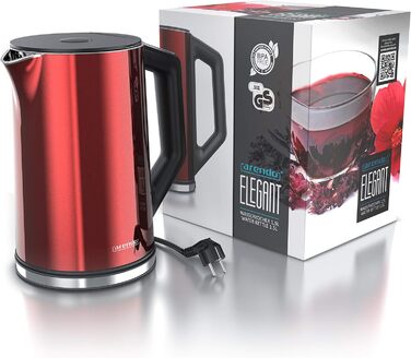 Електричний чайник Arendo з регулюванням температури 40-100°C, 1,5 л, 2200 Вт, модель ELEGANT, червоний