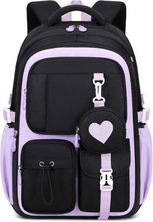 Шкільний рюкзак для дівчаток 1-5 класів з милим брелоком, стильний рюкзак для школи та подорожей, чорний