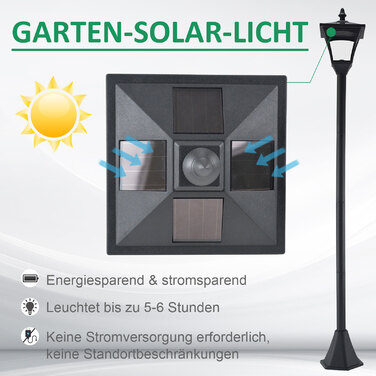 Outsunny 1.2m Solar Lights for Outdoors, 10 Lumens, Solar Garden Lantern, Pathway Lights Garden, Black