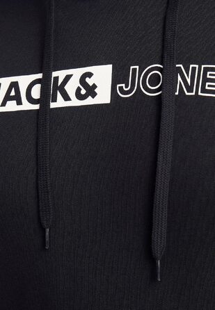 Чоловічий теплий худі з принтом JACK & JONES JJEOGO Basic — чорний, великий розмір (8XL), регулярний крій