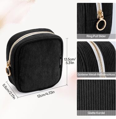 Косметичка для жінок Kalidi з корду, містка, з відділеннями, металева блискавка, для подорожей, темно-зелений (чорний)