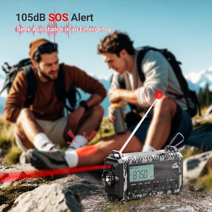 Радіоприймач AM/FM/SW для будівельних майданчиків, радіо з ручним приводом та світовим приймачем, радіо для надзвичайних ситуацій з роз'ємом Type C, Powerbank/SOS-сигнал/ліхтарик/лампа для читання/IPX4, портативне радіо для активного відпочинку, піших про