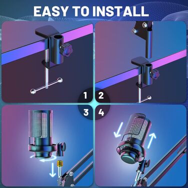 Професійний мікрофон-конденсаторний комплект, 192kHz/24 USB для геймінгу, стрімінгу, подкастингу, караоке. З поп-фільтром.