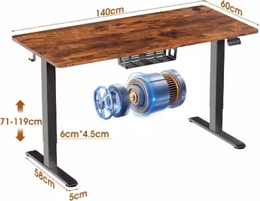 JUMMICO Height-Adjustable Desk 120x60cm, Standing Desk (71-119cm), Electric Height-Adjustable Desk with 2-Memory Control and Anti-Collision Function (Vintage Brown)