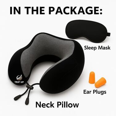 Подушка для шиї Trip Up з Memory Foam - для подорожей (літак, авто) - ергономічна, м'яка, дихаюча, регульована, чорна (Jet Black)