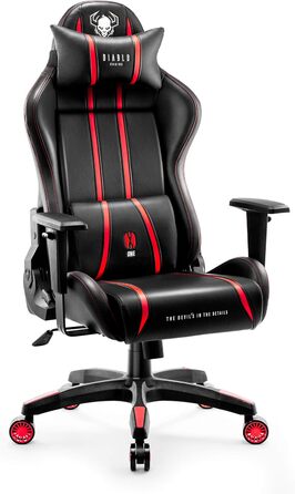 Ігрове крісло Diablo X-One 2.0, ергономічне, з регульованими підлокітниками, подушками для шиї та попереку, функцією гойдання, для геймерів і офісу, червоне, розмір L