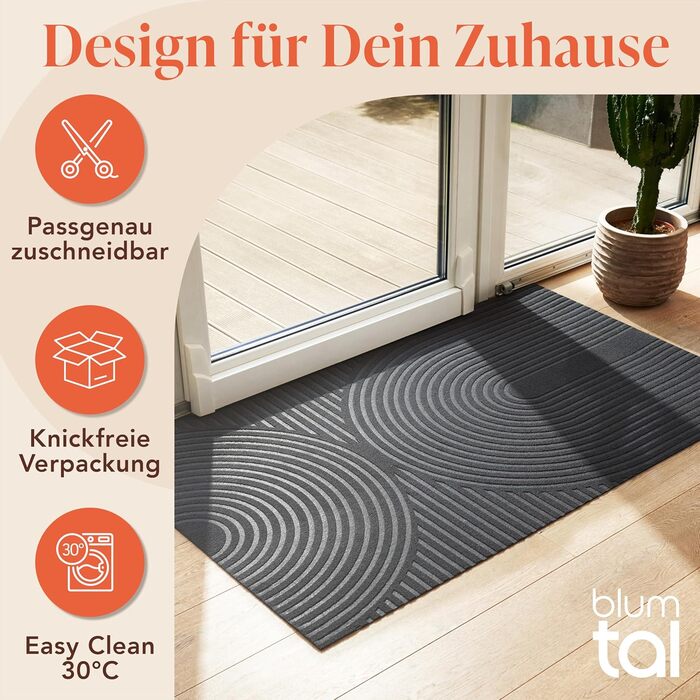 Килимок для дому Blumtal 40x60 см - антиковзаючий, для входу, з візерунком, поліестер, сірий
