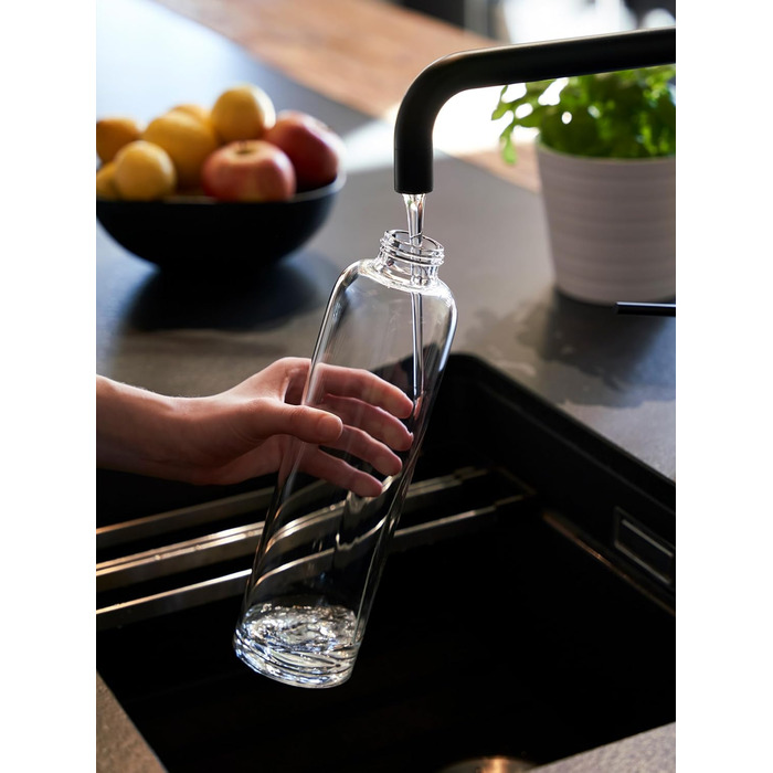 spottle Glass Water Bottle 1L - Glass Bottle in 500ml - 750ml or 1 Liter - Glass Water Bottle suitable for carbonated drinks – Dishwasher-safe & leak-proof glass drinking bottle (1000 ml, Transparent / Bamboo lid)
