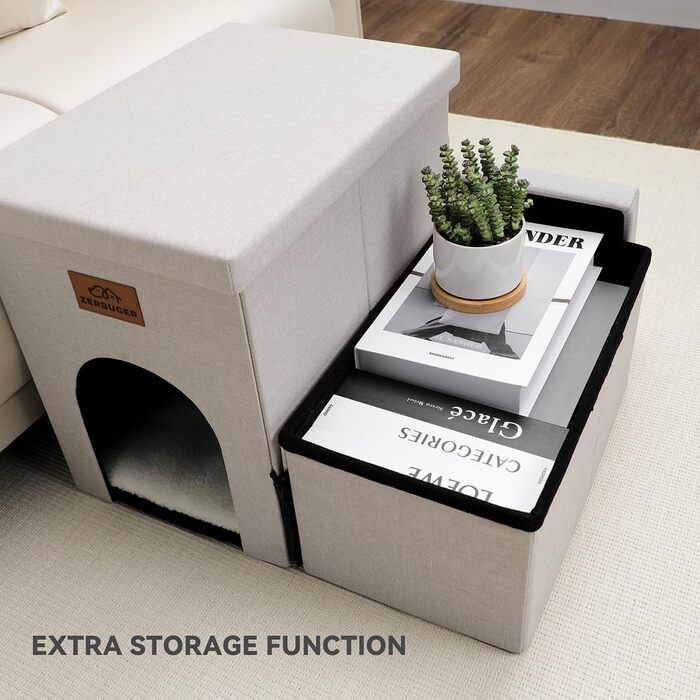 Сходинки для собак та котів 2-ступінчасті, 38.1 см, розкладні, стабільні, для маленьких, середніх та великих порід, бежеві