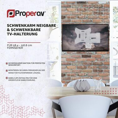 Настінний кронштейн для телевізора ProperAV Tilt & Swivel, поворотний та нахильний, для діагоналей 23-43