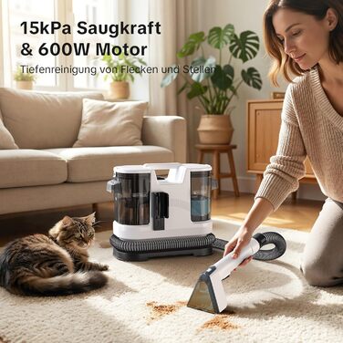Lubluelu Пилосос для чищення м'яких меблів та килимів – 600 Вт, 20 кПа, з самоочищенням та довгим шлангом для килимів, диванів та авто (слонова кістка)