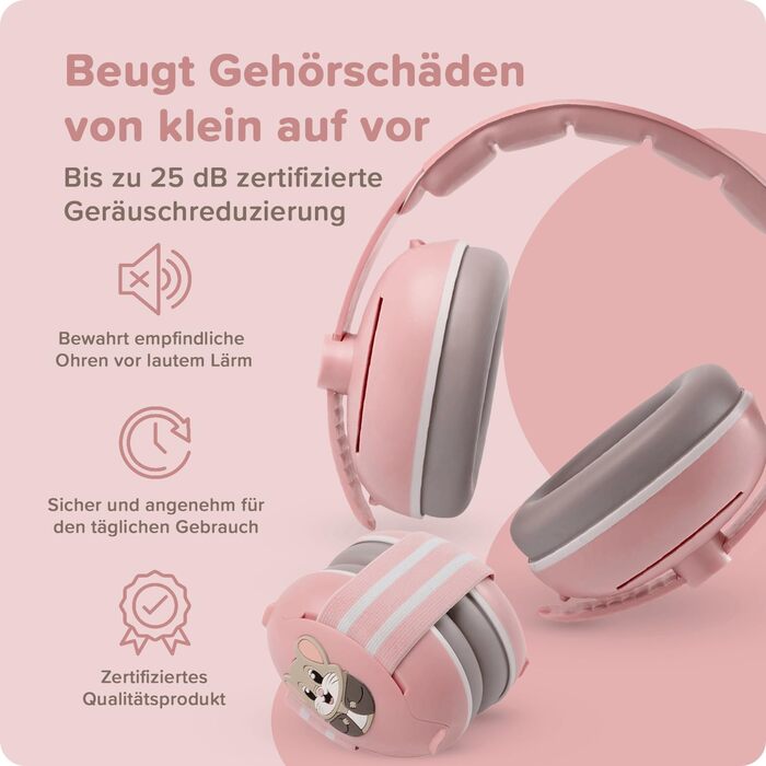 Навушники для захисту від шуму для дітей 3-48 місяців - Захист слуху для немовлят 25dB - М'які навушники для дітей з еластичною та регульованою стрічкою (Рожеві)