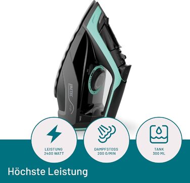 Відпарювач Imetec 9440 Welle: потужний відпарювач з технологією Gleitwelle, 2400 Вт, 200 г паровий удар, 300 мл резервуар, захист від накипу, чорно-зелений