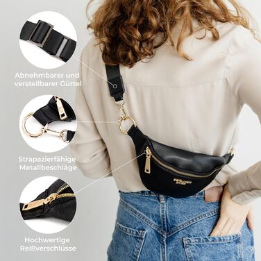 Чоловіча/Жіноча сумка через плече Berliner Bags Preiu Bauchtasche, шкіряна поясна/бананка (Чорний / Золотий, M)