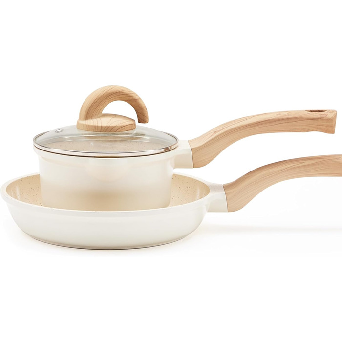 Набір посуду керамічний з гранітним покриттям для індукції, 3 предмети, бежевий