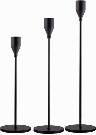 SUJUN Matte Black Candle Holders, Set of 3 for Taper Candles, Decorative Candle Holder for Wedding, Dinner, Party, Fits 1.9 cm Thick Candles and LED Candles (Metal Candle Holders)