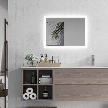 Дзеркало для ванної кімнати Kleankin з LED-підсвіткою 70x50 см, сенсорне управління, функція пам'яті, антизапарник, 3 кольори світла, водонепроникність IP44