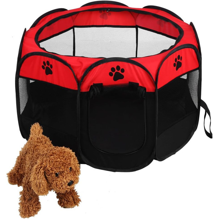 Клітка-манеж для домашніх тварин, автоматична, складна, знімний дах, для собак та котів, сітчаста тканина, захист від сонця, червона, 81 x 45 см