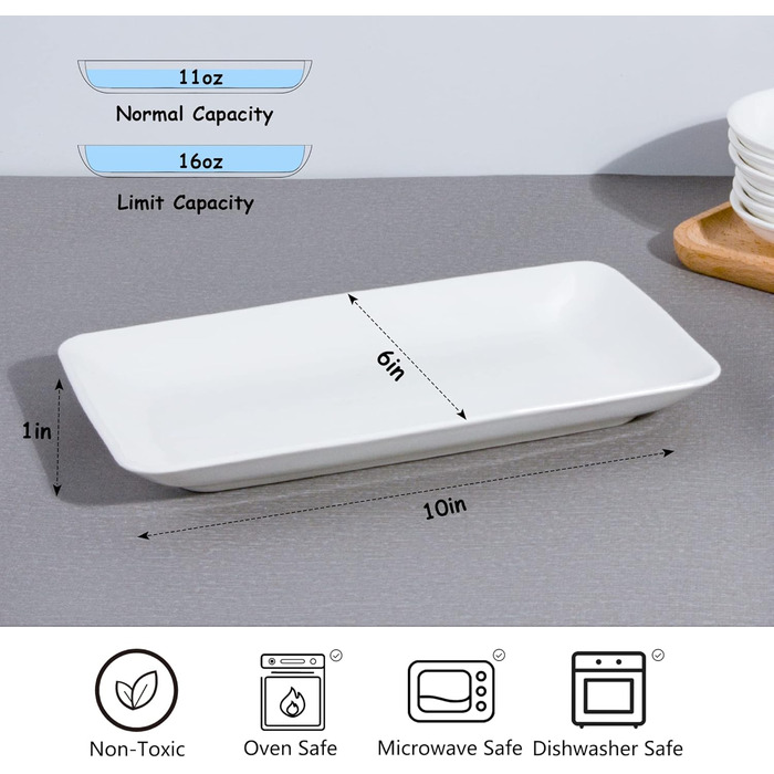 Набір сервіровочних тарілок UIBFCWN, 8 шт., 25,4 x 15,2 см, білий керамічний прямокутник для десертів, суші, салатів