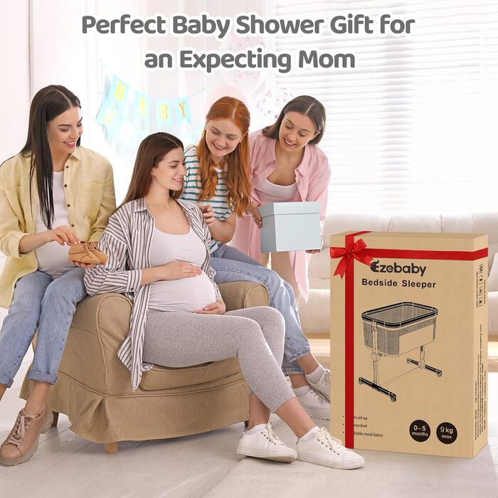 Ezebaby Bedside Sleeper, 2-in-1 Baby Bed from Birth up to 9 kg, Co-Sleeper with 7 Height Adjustments, Includes Mattress/Foldable Side Rail/Wheels, Mesh Fabric Crib (Dark Grey)
