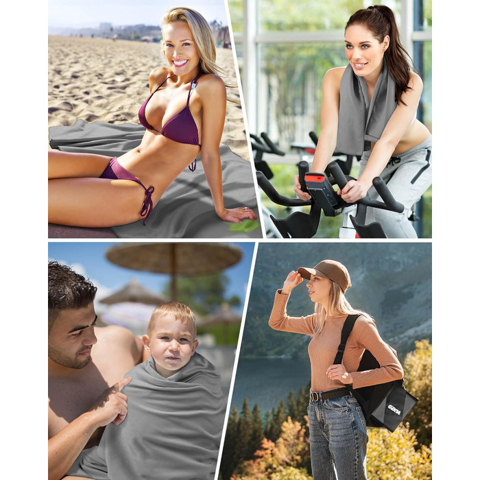 Набір рушників з мікрофібри GZXYA (3 шт.): великий (180x60 см) + 2 маленькі (80x40 см). Швидковисихаючі рушники для спорту та відпочинку. Темно-сірий колір.