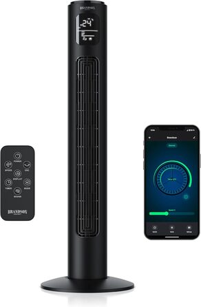Турбовентилятор Brandson ECO з DC мотором: тихий, Wi-Fi, Smart Home, керування через додаток/Alexa, осциляція, чорний