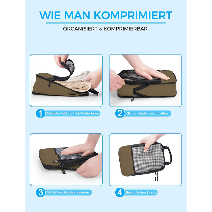 Набір кубиків для пакування багажу BAGLHER - Компактні органайзери для подорожей, водонепроникні сумки (Коричневий)