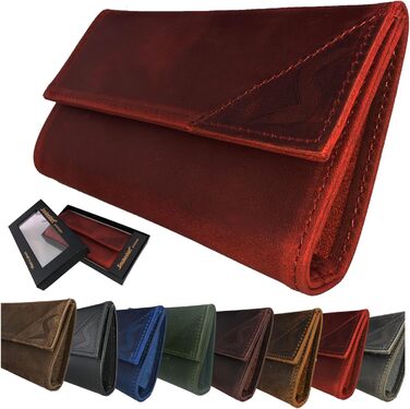 Leather Tobacco Pouch - Premium Quality Tobacco Bag - Professional smokeshirt Single or Double Sheet Pocket Rolling Pouch for Women and Men (Vintage Red)