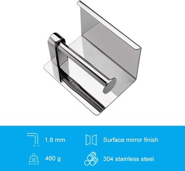 Тримач туалетного паперу Ibergrif з 2 способами монтажу, без свердління, з полицею, нержавіюча сталь (полірована)