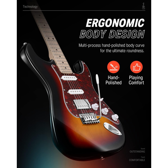 Електрогітара Donner DST-152S Sunburst: Початковий набір з підсилювачем, сумкою та аксесуарами