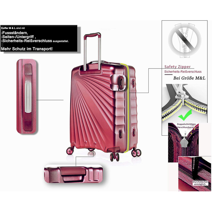 ABISTAB VERAGE Kinetic 4-Wheel Trolley Large Lightweight - L-76cm, 106-127L Expandable, TSA Lock, ABS/PC Hard Shell Suitcase, Travel Suitcase, Burgundy