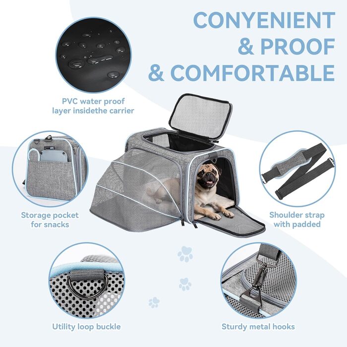 Транспортний бокс для кота/собаки Petsfit - складаний, сірий, M, з м'яким килимком