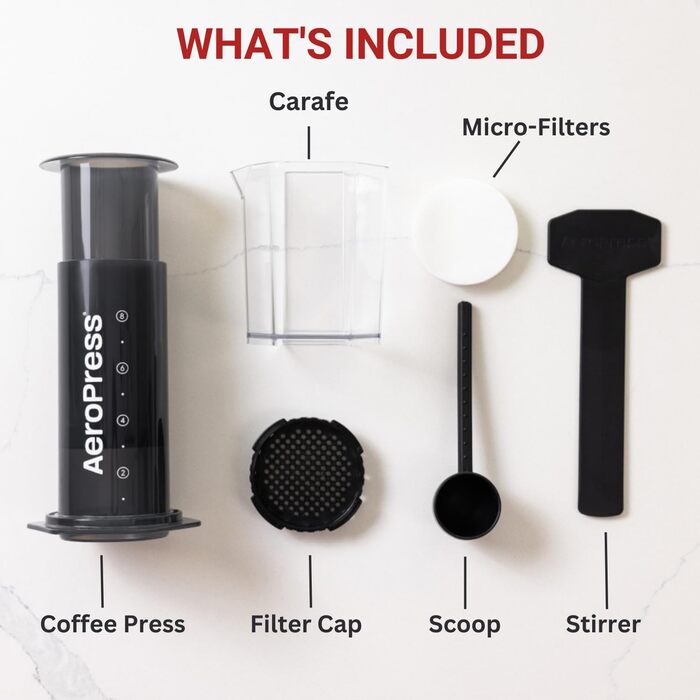Прозора кавоварка AeroPress Clear XL – 3-в-1: френч-прес, пуровер і еспресо, портативна міні-кавоварка для подорожей, без гіркоти, чорна