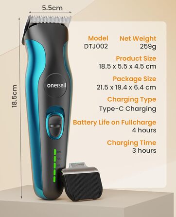 Професійна машинка для стрижки собак та котів Oneisall 2-в-1 з тримером для лап, для довгошерстих та сплутаних порід, потужна машинка для грумінгу