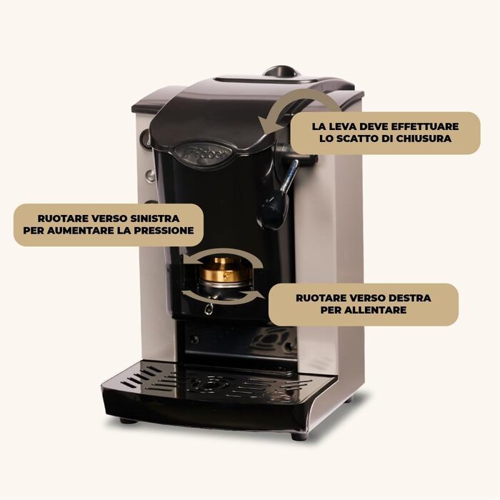 FABER COFFEE MACHINES | Slot Plast Model | POD Coffee Machine 44 mm | Adjustable Brass Pad Press (GRAY/BLACK)