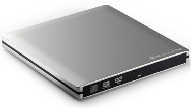 Зовнішній USB 3.0 DVD/CD привід techPulse120, портативний CDRW/DVDRW плеєр та записник для ноутбука, ПК та Ultrabook, сріблястий (алюміній)