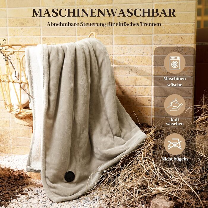 Електрична ковдра GOTCOZY 130x180 см з 10 режимами нагріву та таймером, що вимикається, пральна, бежева