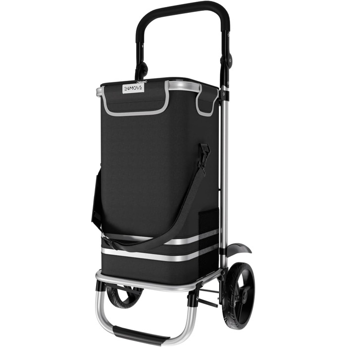 Тролей для покупок 24MOVE® Vehlo: складаний, 55л, з термокишенею, 3в1 (тролей, візок, сумка), до 30кг, чорний