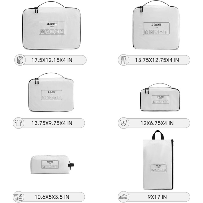 Набір органайзерів для валізи G4Free (6 шт) з Tyvek - розширювані сумки для одягу в подорож